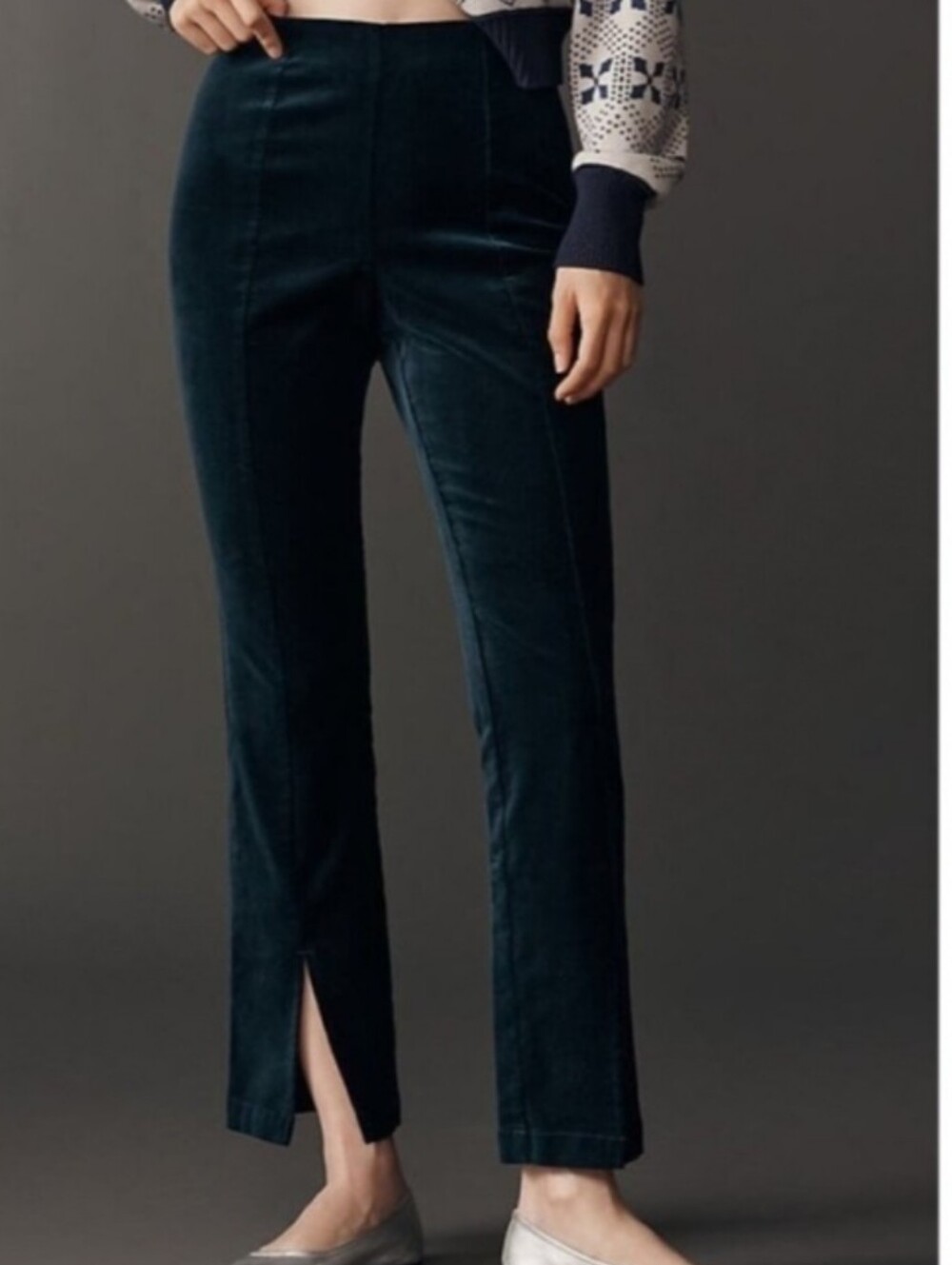 Maeve Green Velvet Pull On Pants With Front Slits